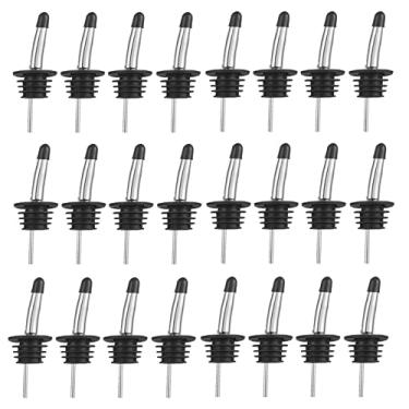 Imagem de WAFJAMF Conjunto de 24 peças de bicos de licor de aço inoxidável, despejadores de garrafa de licor com tampas de borracha para derramar líquido, azeite de oliva, vinho e vinagre (pacote com 24)