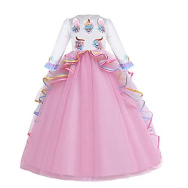 Imagem de NEWEPIE Fantasia de unicórnio para meninas, vestido de manga comprida, vestido de tule longo de festa de aniversário de princesa, casamento, Halloween, Natal, festa, # Rosa, 14-15 Anos