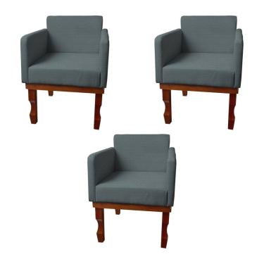 Imagem de  Kit 3 Poltronas Nina Retrô Pés De Madeira Maciça Linho Cinza Escuro