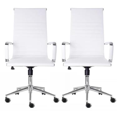 Imagem de 2x Cadeira Presidente Giratória Esteirinha Charles Eames Branca - Par