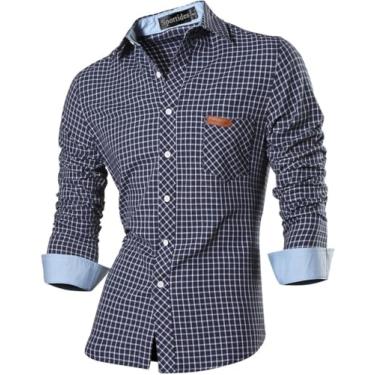 Imagem de Sportides Camisa social masculina casual com botões e manga comprida K001, K615_azul-marinho, G