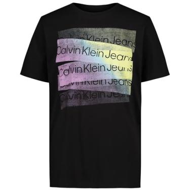 Imagem de Calvin Klein Camiseta masculina de manga curta com gola redonda, macia, confortável, ajuste relaxado, Estampa preta, 18-20