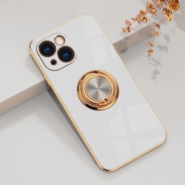 Imagem de Capa de telefone de silicone macio folheado magnético para iPhone 12 13 Mini 14 15 Pro XS Max X XR Plus Capa macia com suporte de anel de um corpo, branca, 5.4 para iPhone12 mini