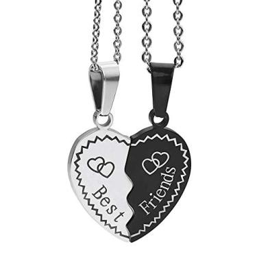 Imagem de MJartoria Colar BFF para 2, colar de coração dividido prata preto Best Friends Forever colar de amizade joias para mulheres e meninas, Metal