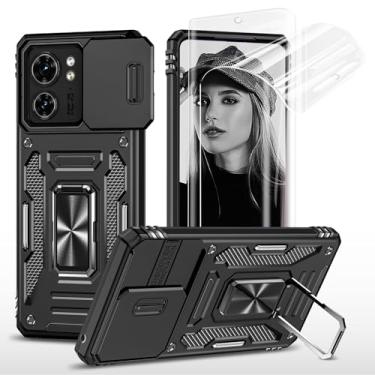 Imagem de Jeylly Capa para Motorola Edge 2023/Moto Edge 40 com [2 unidades] protetor de tela HD e capa de câmera deslizante, suporte magnético de anel giratório embutido, suporte magnético de camada dupla, à