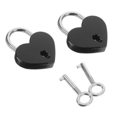 Imagem de 2 peças mini cadeado em forma de coração para bolsa de caderno, armário de diário, com chaveiros (39 × 30 mm/1,53" × 1,45.7 cm) (preto)