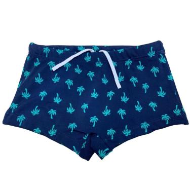 Imagem de Sunga Infantil Boxer Proteção Uv Juvenil Coqueiros Natação Praia Piscina Azul Marinho