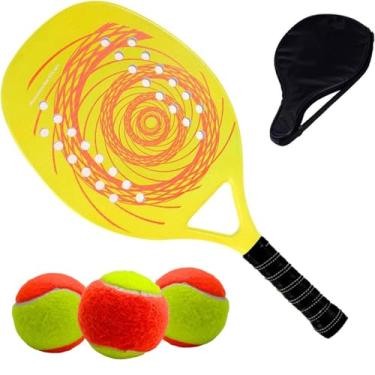 Imagem de Kit Raquete Para Beach Tennis Profissional em Fibra Carbono Com Capa Protetora e 3 Bolinhas de Beach Tennis Para Iniciantes e Profissionais (Amarelo)
