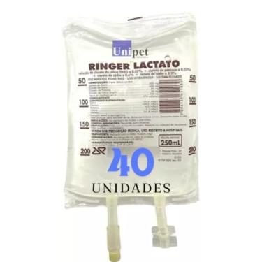 Imagem de Solução Ringer Lactato 250 mL JP - 40 Unidades - Reposição de Eletrólitos, Hidratação, Solução Estéril, Reidratação Animal - Unipet
