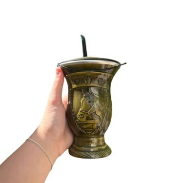 Imagem de Kit Chimarrão: Cuia Porongo com Gravura de Cavalo, Bomba de Inox e Bocal de Inox (Amarelo Preto)