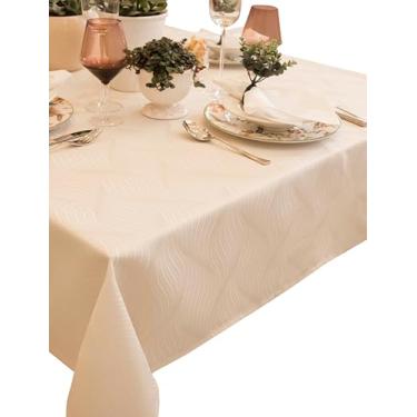 Imagem de Toalha De Mesa Impermeável 8 Lugares 1,70 X 2,70 M Jacquard (Ondas Bege)
