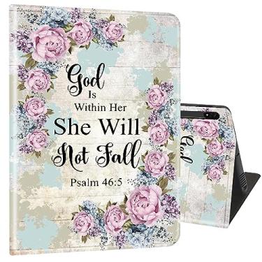 Imagem de Capa para Samsung Galaxy Tab S8 Plus 2022/S7 FE 2021/S7 Plus 2020 31.5 cm, capa ultrafina com suporte multiângulo com função despertar/dormir - Salmo 46:5 floral