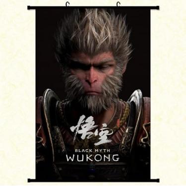 Imagem de Tina Art Black Myth Wukong Pôster grande emoldurado com ganchos 24x36 polegadas para anime 90x60 cm money king