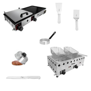 Imagem de Chapa Semi Industrial 70x30 + Fritadeira 10L e Utensílios Para Lanchon