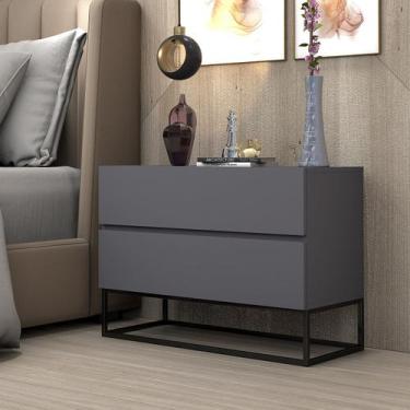 Imagem de Mesa De Cabeceira Com Pés De Ferro Preto Eros 60cm Com 2 Gavetas - Cas