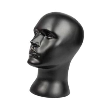 Imagem de harayaa Cabeça de manequim masculino, modelo de exibição de peruca, suporte portátil para peruca, cabeça de manequim careca para decoração de casa, fones de, Preto Fosco