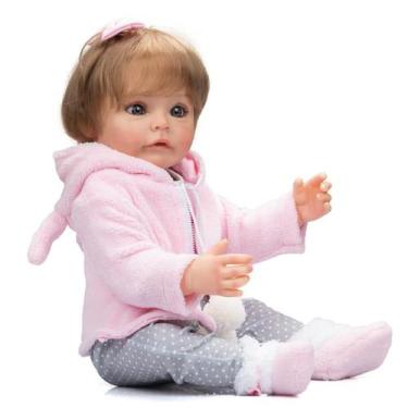Imagem de Bebe Reborn Corpo Silicone Cabelo Fio a Fio Pode dar Banho - New Happy