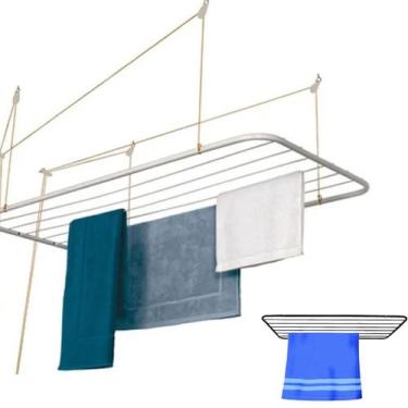 Imagem de Varal de Teto Aço 90cm x 56cm 13kg Resistente Branco ou Preto Com Kit 