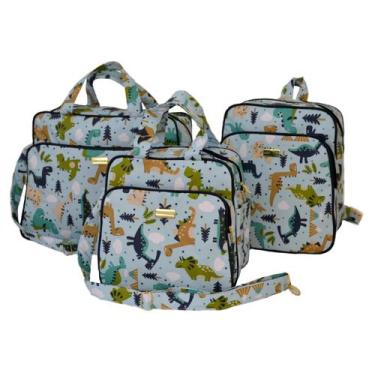Imagem de Bolsa De Maternidade Dinossauro Verde Kit 3 Peças - Rubi Baby