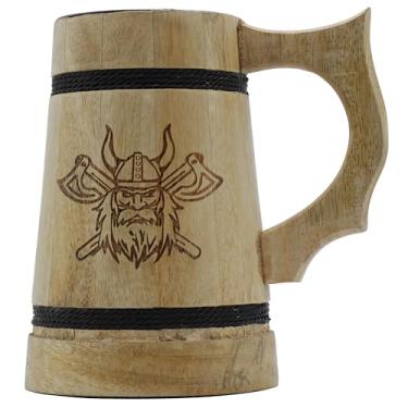 Imagem de Armory Replicas™ "Tanque autêntico de madeira de manga com interior de aço inoxidável - Caneca de cerveja de 1 litro de inspiração medieval - Design cilíndrico clássico para eventos temáticos de