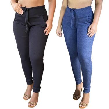 Imagem de Kit 2 Calças Feminina Cintura Alta Algodão Elastano Inverno - CAROLINA
