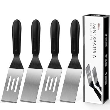 Imagem de Espátula pequena profissional para servir, conjunto de 4 espátulas de metal de aço inoxidável, cortador e virador para cozinha, virar ou cozinhar para brownie, biscoito, lasanha, panquecas ou bolo