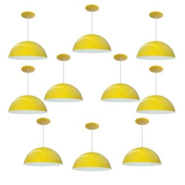 Imagem de Kit 10 Luminária Pendente Meia Lua 40cm Interior Branco Brilho Fiação 