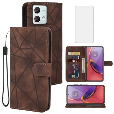 Imagem de Tothedu Capa para Moto G84, Motorola G84 XT2347 Capa carteira com protetor de tela de vidro temperado, suporte de couro para cartão de crédito, alça para celular Motorola Moto G84 5G marrom