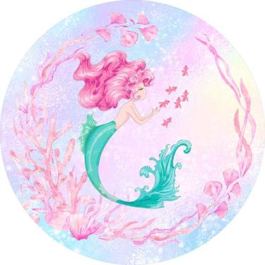 Imagem de Painel De Festa Redondo 1,50x1,50 - Fundo do Mar Sereia Corais Rosa 01