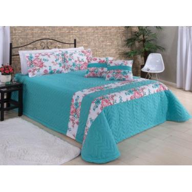 Imagem de Cobre Leito Maraísa Casal Queen 07 peças liso estampado - VERDE AGUA -