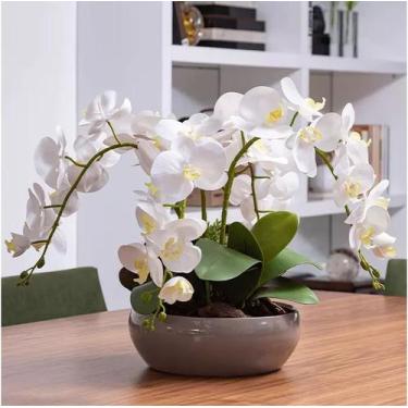 Imagem de Arranjo 4 Orquídea Artificial Branca Com Vaso Bacia Fendi - FLORESCER 