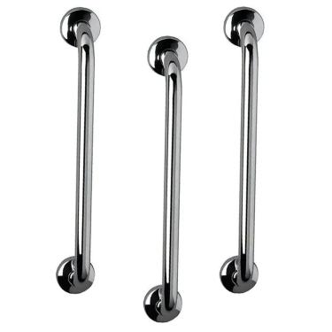 Imagem de Barra de Apoio 60cm Aço Inox Kit 3 Unidades Banheiro Box Idoso Deficiente Acessibilidade Cadeirante Suporte Escada Corrimao Resistente