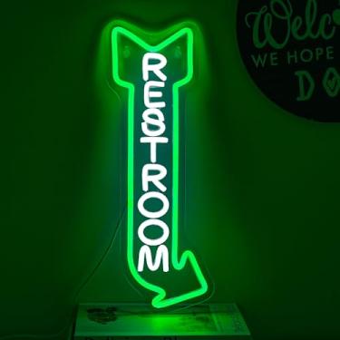 Imagem de Alkkign Restroom Neon Signs for Wall Decor Toilet Neon Sign Cool White Green Neon Light Up Signs Decoration for Bathroom Hotels,Bars, Hospitals, Homes and Other Places with Toilets(Right Arrow)