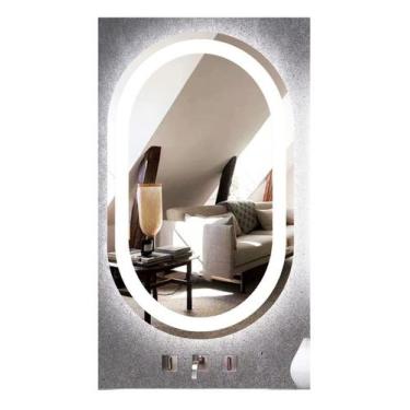 Imagem de Espelho jateado Oval Iluminado com led frio - 70x100cm - Woodglass