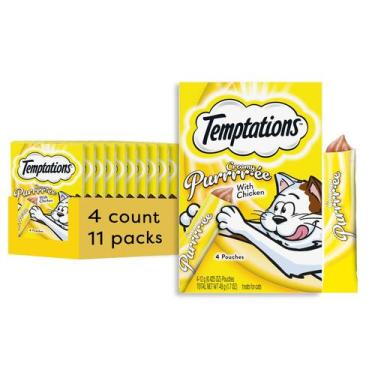 Imagem de Purê cremoso Cat Treats Temptations com frango 12 m+ 44 x 0,42 onças