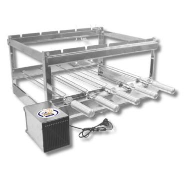 Imagem de Suporte Churrasqueira Giratoria Grill Inox C/ 5 Espetos Premium Gourme