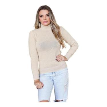 Imagem de Blusa Feminina De Tricô Com Elastano Manga Longa Gola Alta Inverno - S