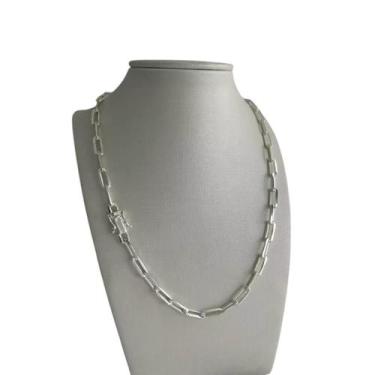 Imagem de Cordão Cadeado Alongado 5Mm Feminino - Banhado A Prata 925 - Tojoia18K
