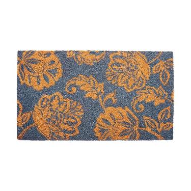 Imagem de Eco Living Tapete de porta de coro, tapetes de entrada com suporte de PVC antiderrapante, tapete interno ao ar livre para decoração da porta da frente, casa e escritório, tapetes de boas-vindas com estampa floral, azul claro, 76 cm x 43 cm