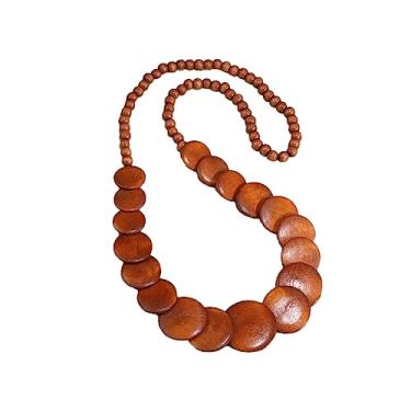Imagem de COLORFUL BLING Colar de contas de madeira grossas naturais boho africano tribal gargantilha babador colar hippie joias de férias unissex para homens e mulheres, One Size, Madeira, madeira