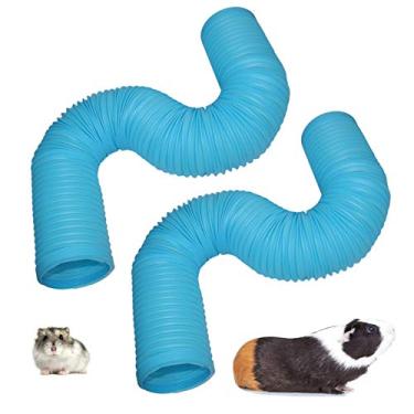 Imagem de PINVNBY Túneis divertidos para hamster para animais de estimação brinquedos de tubo de plástico para animais pequenos túneis de treinamento dobrável para porquinhos-da-índia, gérbilos, ratos, furões e outros animais pequenos (2 peças azul)