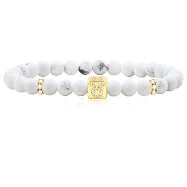 Imagem de Uloveido Pulseira do Zodíaco para Mulheres e Homens, Pedra Howlita Branca Natural Signo Estrela Constelação Horóscopo Presente de Aniversário para Melhores Amigos YA4647, Adjustable, Pedra, Howlite