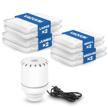 Imagem de Vacbird Sacos de armazenamento a vácuo com bomba elétrica, pacote com 8 sacos para economia de espaço (2 jumbo, 2 grandes, 2 médios, 2 pequenos) Compressão para roupas, edredons, cobertores, edredons,