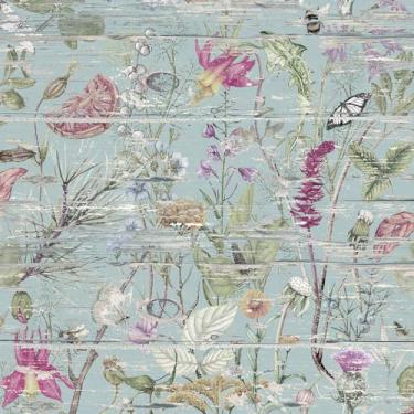 Imagem de Livelynine Papel de parede de madeira com flores descasque e cole rústico envelhecido bloco de madeira floral papel de parede floral colorido borboleta abelha adesivo de contato flores silvestres 44,5