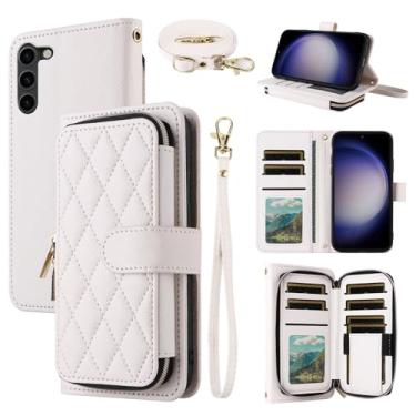 Imagem de Dswteny Argyle Capa carteira para Samsung Galaxy Z Fold 6 5G 2024 com alça de pulso, alça de ombro, suporte para cartão de crédito, acessórios para celular ZFold6 Z6 G Fold6 6Z mulheres meninas branca