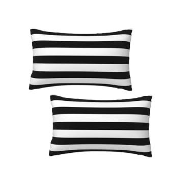 Imagem de Capas de almofada listradas pretas e brancas 30,5 x 50,8 cm, capas de almofada macias para uso ao ar livre, casa de fazenda, conjunto de 2 para sofá-cama, quarto, carro, cadeira, sala de estar,