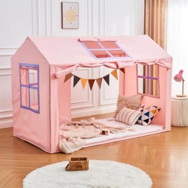Imagem de Tenda para cama de solteiro, tenda de cama de solteiro, para crianças, barraca de dormir para meninas, meninos, respirável, espaço privado, com 2 portas (rosa)