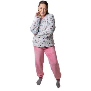 Imagem de PIJAMA FEMININO ADULTO FLEECE INVERNO P ao PLUS SIZE QUENTINHO PARA O FRIO ULTRA SOFT PLUSH LONGO-Feminino