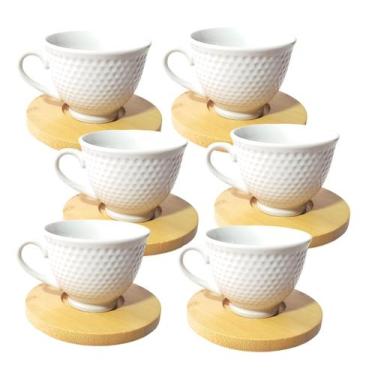 Imagem de Xícaras Café Conjunto 6 Xícaras Porcelana E 6 Pires Bambu - wincy