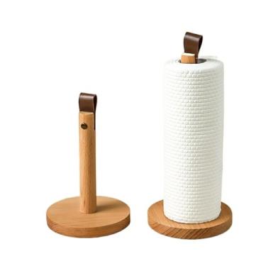 Imagem de Suporte de rolo de papel de cozinha, suporte de papel vertical sem perfuração, suporte de papel de rolo de madeira maciça de cozinha, rack de armazenamento de filme aderente de pano rack de papel de